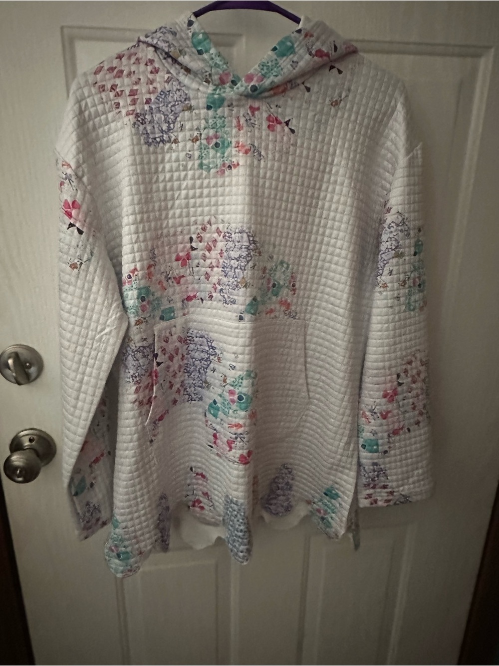 Women’s White Quilted Hoodie with Pastel Floral Print